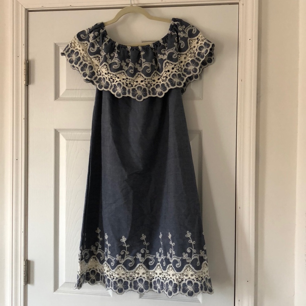 Denim off-the-shoulder dress